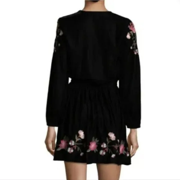 A.N.A. Black Velvet A-Line Dress with Flowers