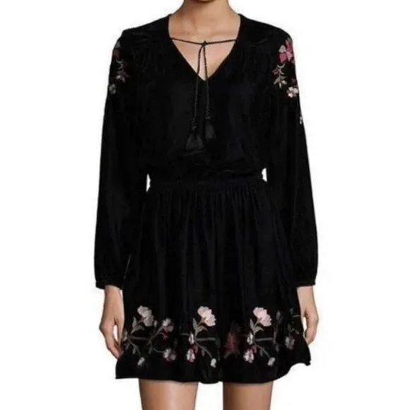 A.N.A. Black Velvet A-Line Dress with Flowers