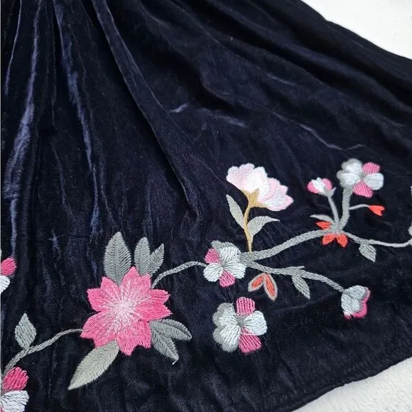 A.N.A. Black Velvet A-Line Dress with Flowers