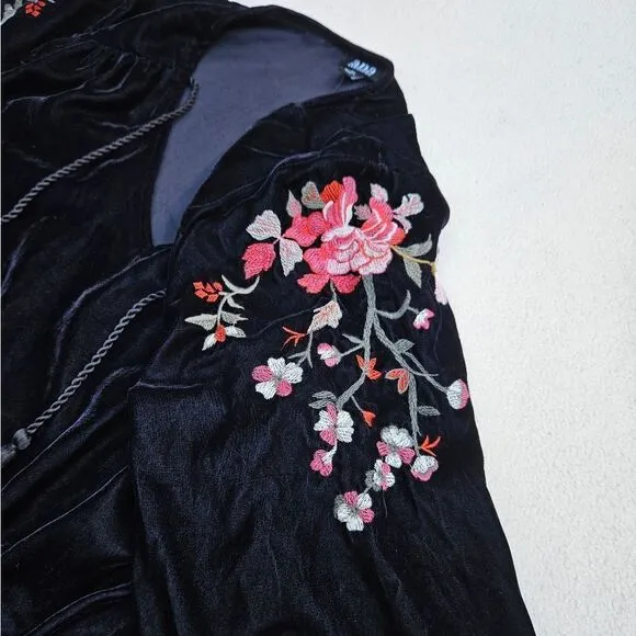A.N.A. Black Velvet A-Line Dress with Flowers