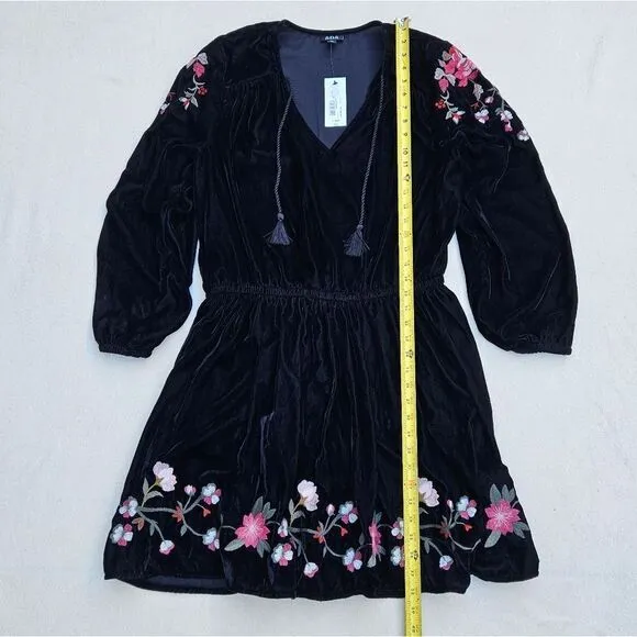A.N.A. Black Velvet A-Line Dress with Flowers