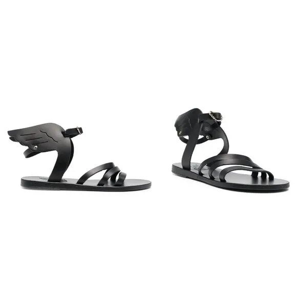 ANCIENT GREEK SANDALS Ikaria Wing Open Toe Sandals in Black Leather Size US 11