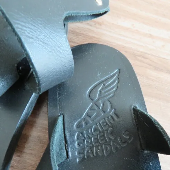 ANCIENT GREEK SANDALS Ikaria Wing Open Toe Sandals in Black Leather Size US 11