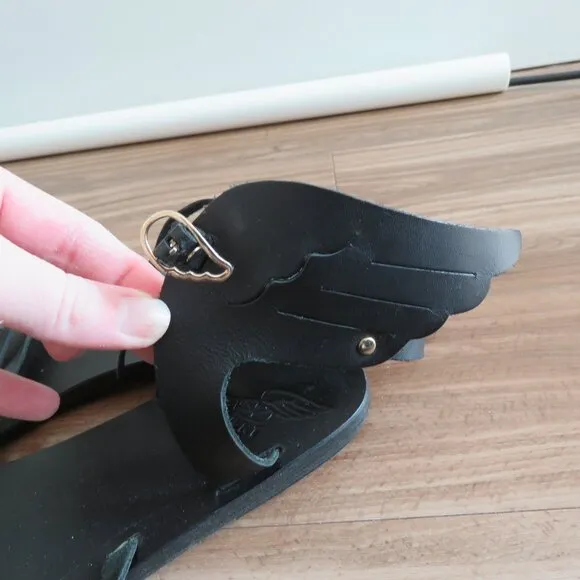 ANCIENT GREEK SANDALS Ikaria Wing Open Toe Sandals in Black Leather Size US 11