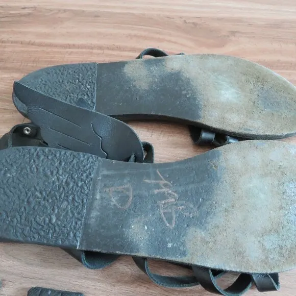 ANCIENT GREEK SANDALS Ikaria Wing Open Toe Sandals in Black Leather Size US 11