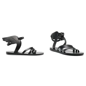 ANCIENT GREEK SANDALS Ikaria Wing Open Toe Sandals in Black Leather Size US 11