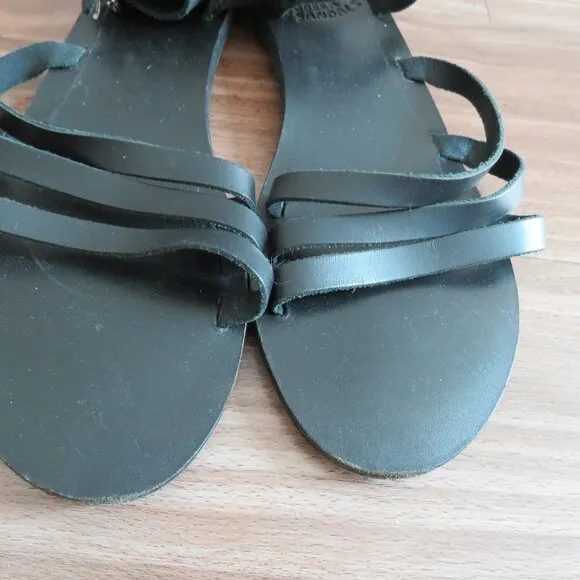 ANCIENT GREEK SANDALS Ikaria Wing Open Toe Sandals in Black Leather Size US 11