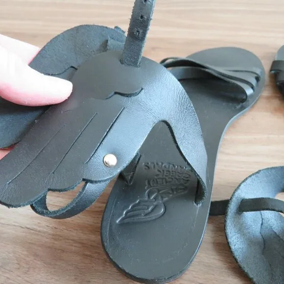 ANCIENT GREEK SANDALS Ikaria Wing Open Toe Sandals in Black Leather Size US 11