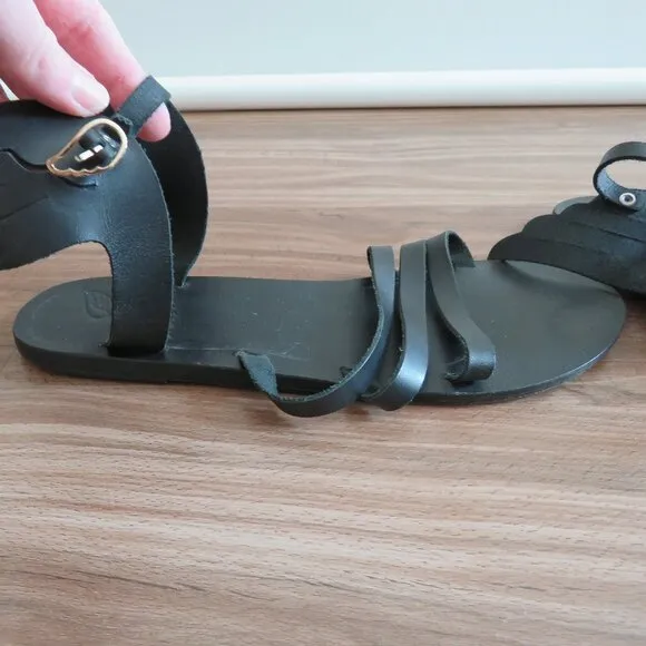 ANCIENT GREEK SANDALS Ikaria Wing Open Toe Sandals in Black Leather Size US 11