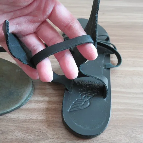 ANCIENT GREEK SANDALS Ikaria Wing Open Toe Sandals in Black Leather Size US 11