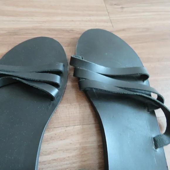 ANCIENT GREEK SANDALS Ikaria Wing Open Toe Sandals in Black Leather Size US 11