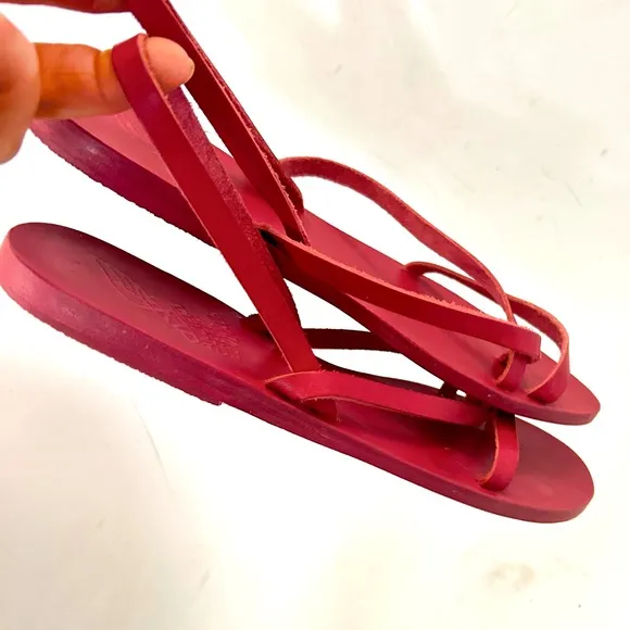 ANCIENT GREEK SANDALS Womens Red Strappy Leather Handmade Sandals Flat Sz 7 NWOB