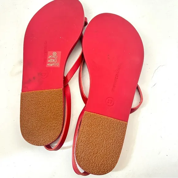 ANCIENT GREEK SANDALS Womens Red Strappy Leather Handmade Sandals Flat Sz 7 NWOB
