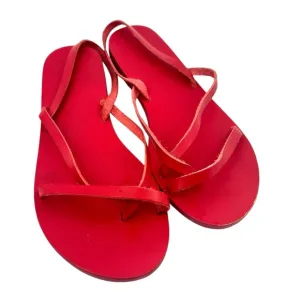 ANCIENT GREEK SANDALS Womens Red Strappy Leather Handmade Sandals Flat Sz 7 NWOB