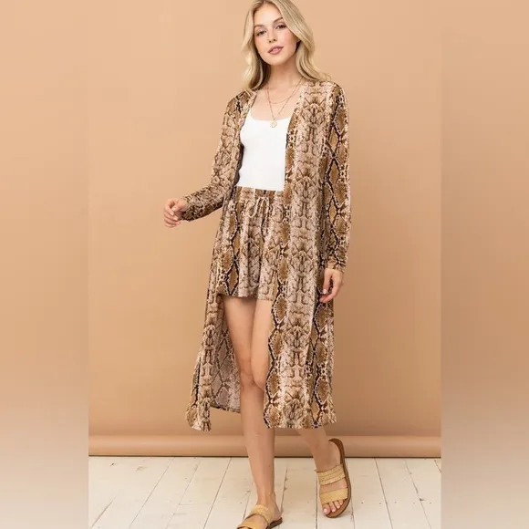 And The Why Animal Print Kimono and Shorts Set