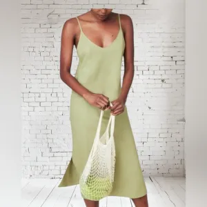 **Andie Barreta Slip Dress – Linen – Ivy – Size XL**