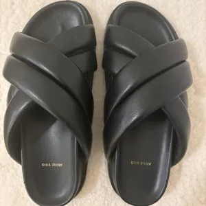 Anine Bing Black Minimalist Slide Sandals with Cushioned Footbed