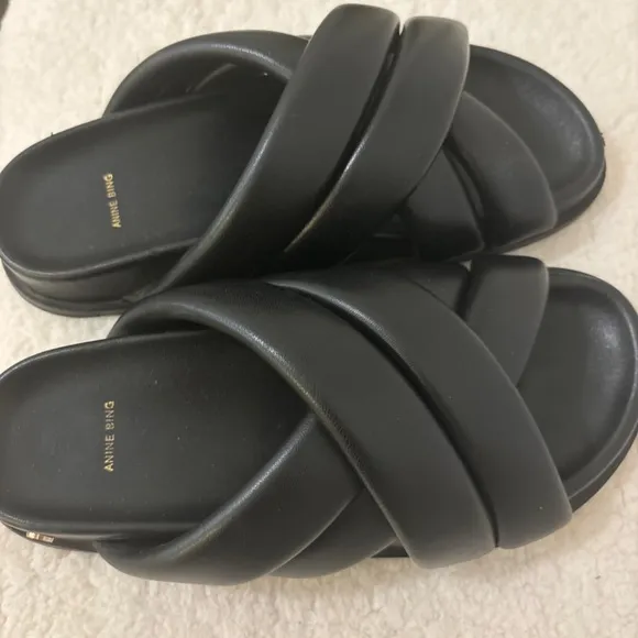 Anine Bing Black Minimalist Slide Sandals with Cushioned Footbed