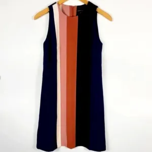 Ann Taylor Factory Petite Sleeveless Dress Size 4P, Navy/Coral/White/Blue Stripe