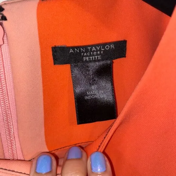 Ann Taylor Factory Petite Sleeveless Dress Size 4P, Navy/Coral/White/Blue Stripe