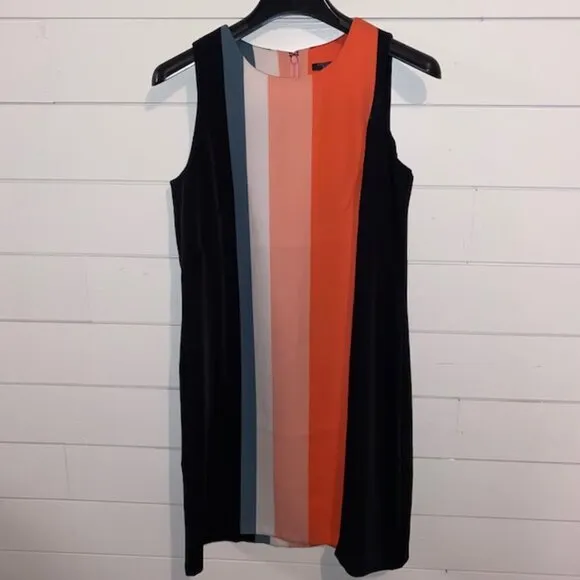 Ann Taylor Factory Petite Sleeveless Dress Size 4P, Navy/Coral/White/Blue Stripe