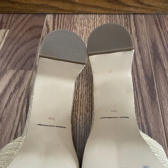 Ann Taylor Women 10M Beige Jute Textured Open Toe Platform Mule Sandals NWOB