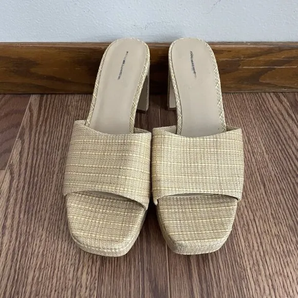 Ann Taylor Women 10M Beige Jute Textured Open Toe Platform Mule Sandals NWOB