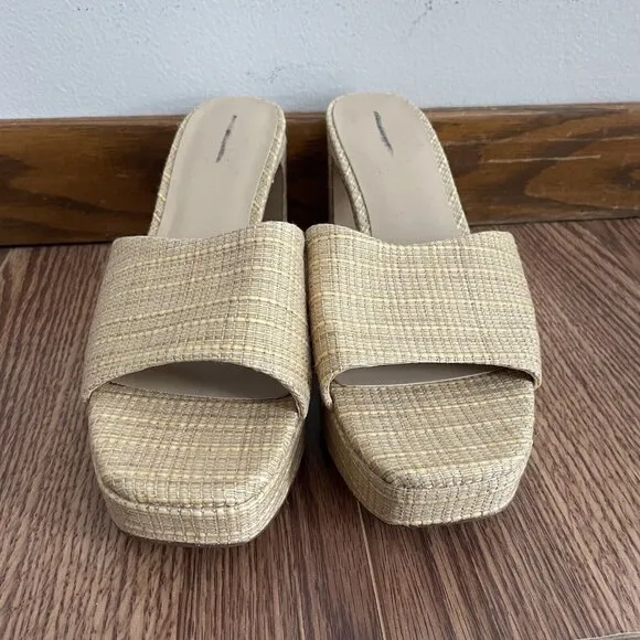 Ann Taylor Women 10M Beige Jute Textured Open Toe Platform Mule Sandals NWOB