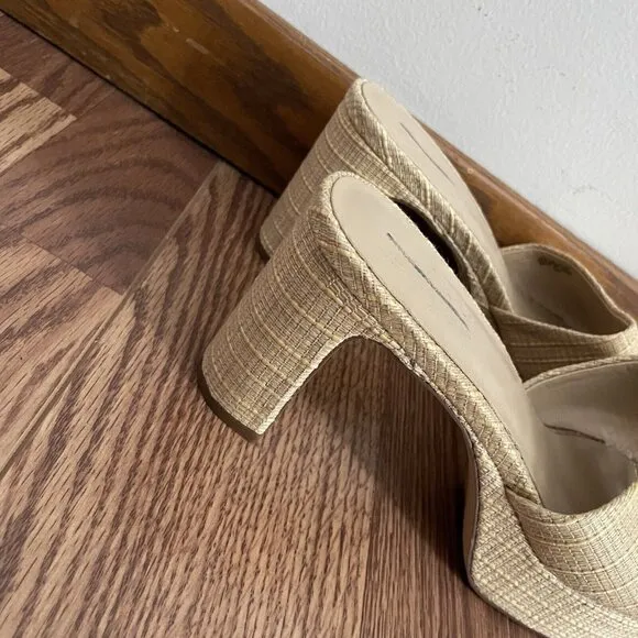 Ann Taylor Women 10M Beige Jute Textured Open Toe Platform Mule Sandals NWOB