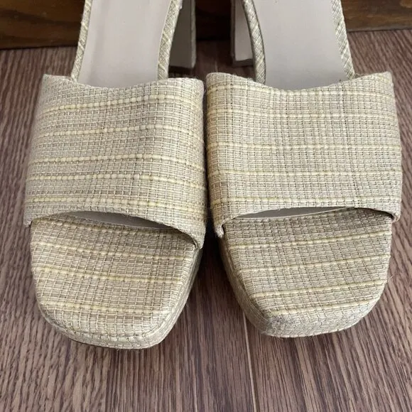 Ann Taylor Women 10M Beige Jute Textured Open Toe Platform Mule Sandals NWOB