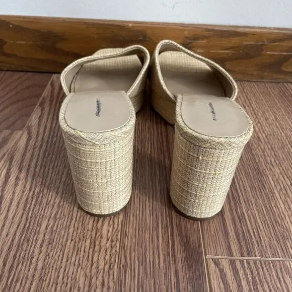 Ann Taylor Women 10M Beige Jute Textured Open Toe Platform Mule Sandals NWOB