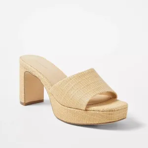 Ann Taylor Women 10M Beige Jute Textured Open Toe Platform Mule Sandals NWOB