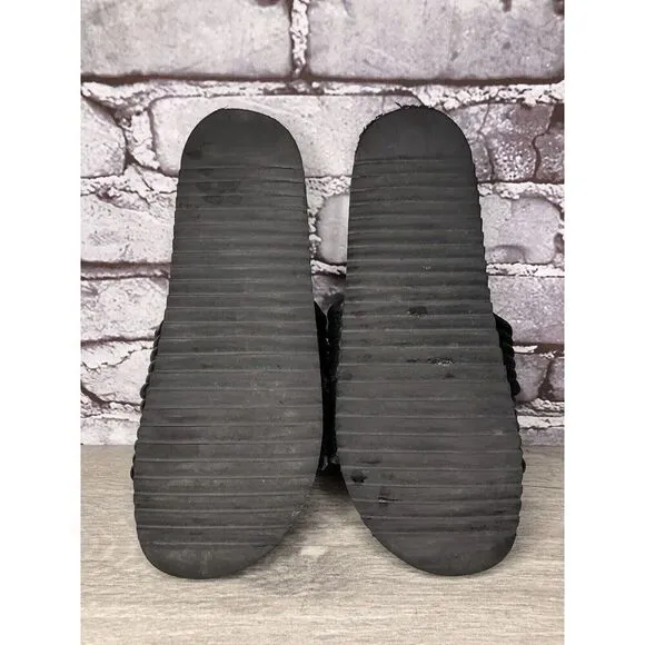 Antenora Black Leather Casual Strap Slides Italy Sandals Women Sz 7M US/38EU