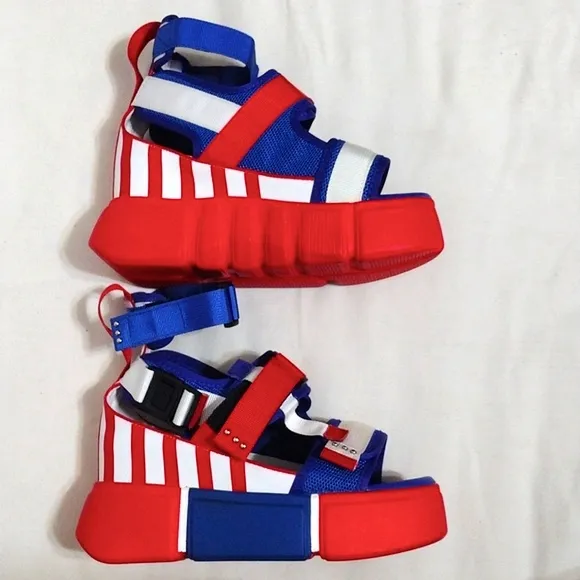 Anthony Wang NEW Cranberry 02 US Patriotic Ultralift Platform Sandals US 7.5