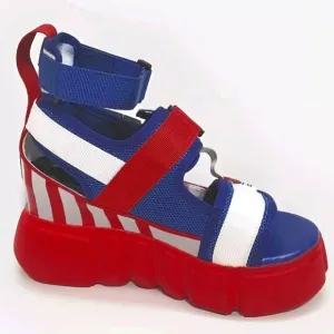 Anthony Wang NEW Cranberry 02 US Patriotic Ultralift Platform Sandals US 7.5