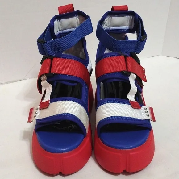 Anthony Wang NEW Cranberry 02 US Patriotic Ultralift Platform Sandals US 7.5
