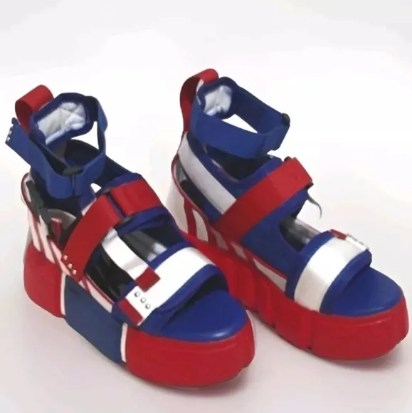 Anthony Wang NEW Cranberry 02 US Patriotic Ultralift Platform Sandals US 7.5