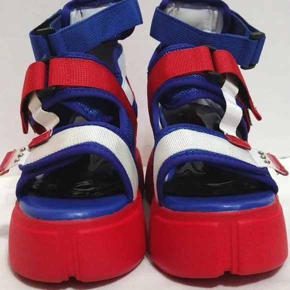 Anthony Wang NEW Cranberry 02 US Patriotic Ultralift Platform Sandals US 7.5