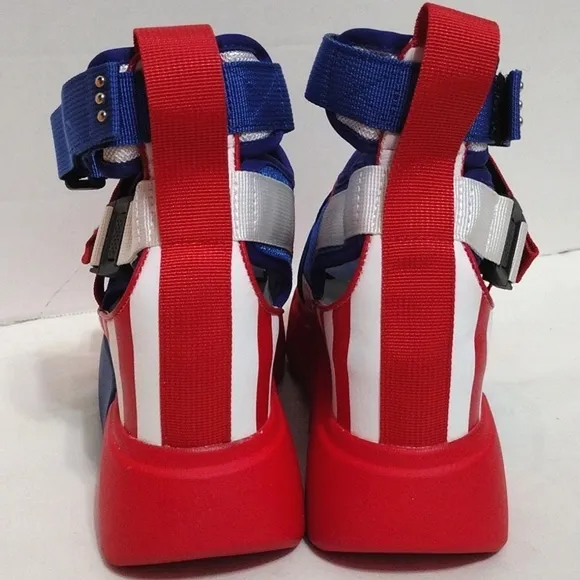 Anthony Wang NEW Cranberry 02 US Patriotic Ultralift Platform Sandals US 7.5