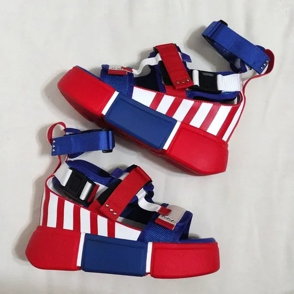Anthony Wang NEW Cranberry 02 US Patriotic Ultralift Platform Sandals US 7.5