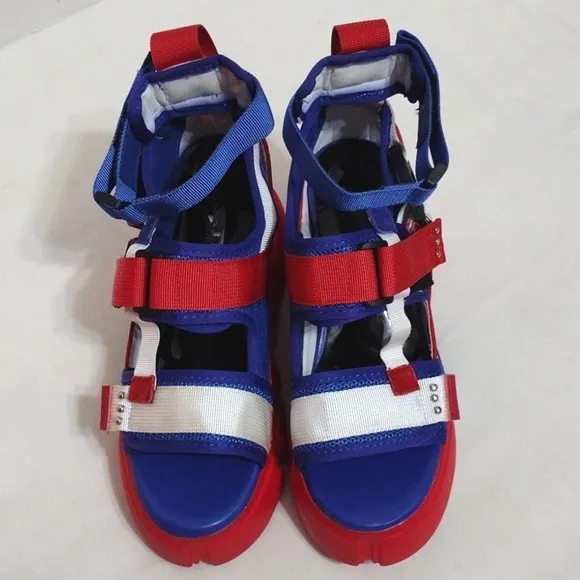 Anthony Wang NEW Cranberry 02 US Patriotic Ultralift Platform Sandals US 7.5