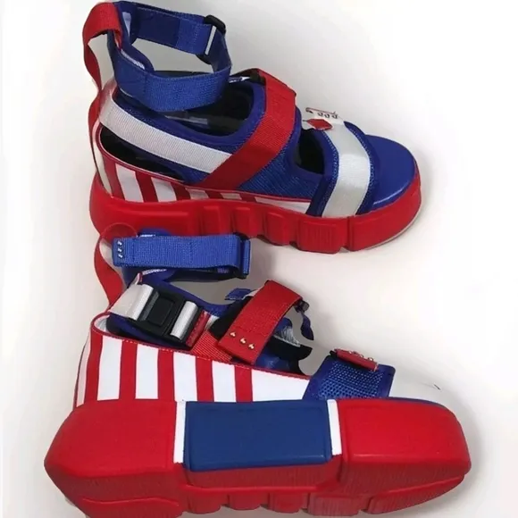 Anthony Wang NEW Cranberry 02 US Patriotic Ultralift Platform Sandals US 7.5