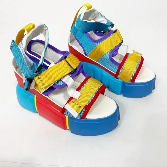 ANTHONY WANG Rainbow Cranberry Platform Sandals