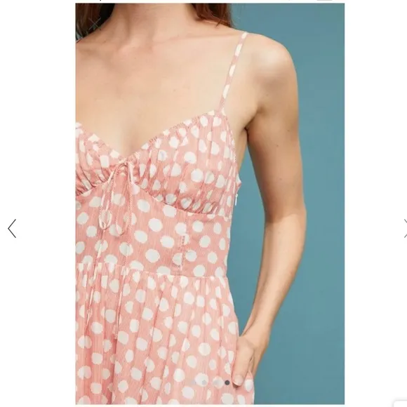 Anthropologie (AKEMI KIN) Audubon Coral Pink and White Polka Dot Smocked…