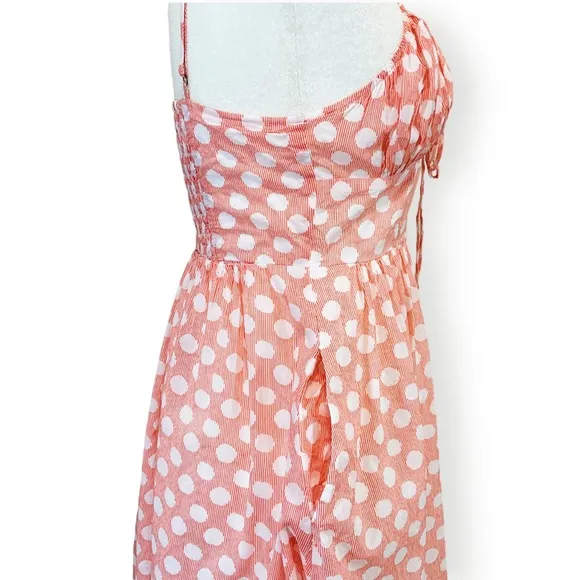 Anthropologie (AKEMI KIN) Audubon Coral Pink and White Polka Dot Smocked…