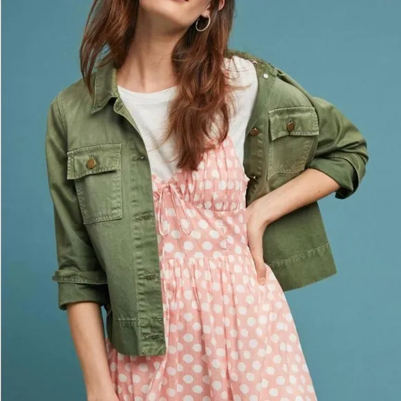 Anthropologie (AKEMI KIN) Audubon Coral Pink and White Polka Dot Smocked…