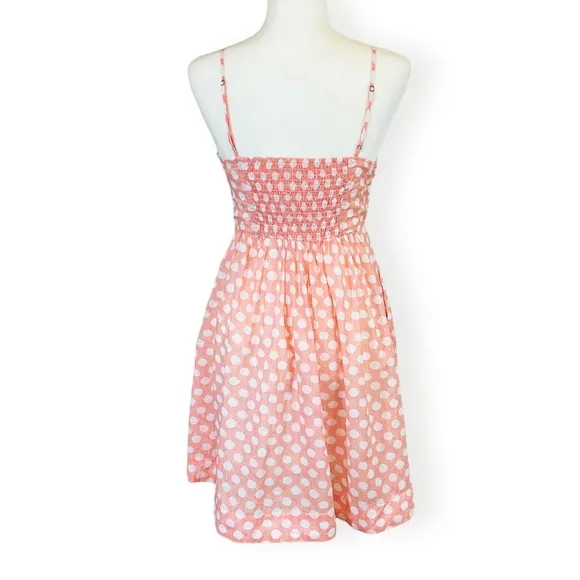 Anthropologie (AKEMI KIN) Audubon Coral Pink and White Polka Dot Smocked…
