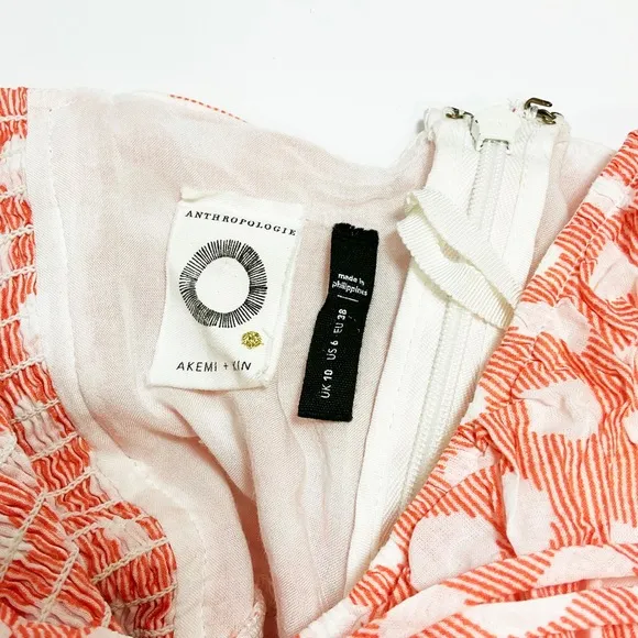 Anthropologie (AKEMI KIN) Audubon Coral Pink and White Polka Dot Smocked…