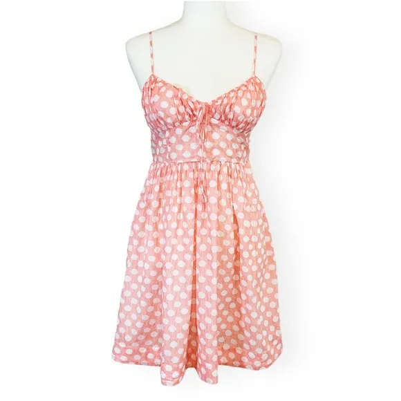 Anthropologie (AKEMI KIN) Audubon Coral Pink and White Polka Dot Smocked…