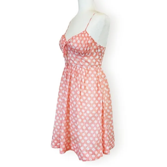Anthropologie (AKEMI KIN) Audubon Coral Pink and White Polka Dot Smocked…